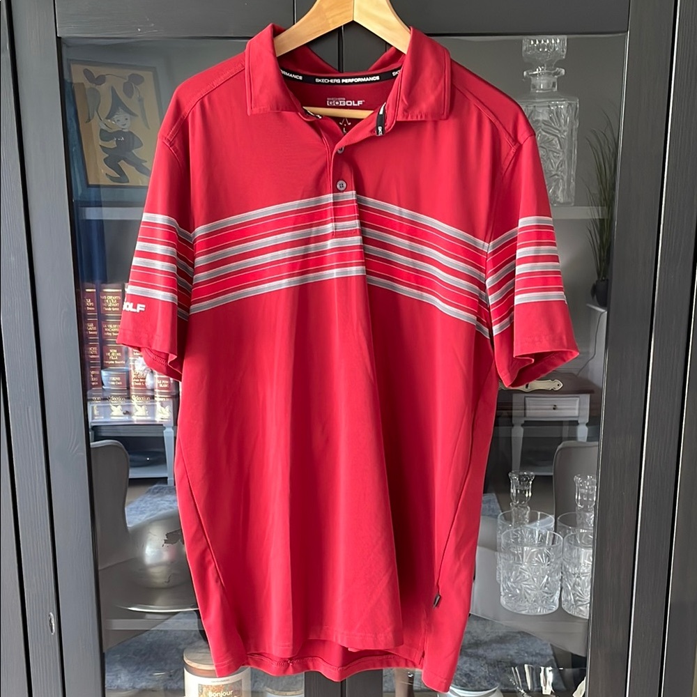 ♻️Skechers Red and Gray Polo Shirt Sporty Design